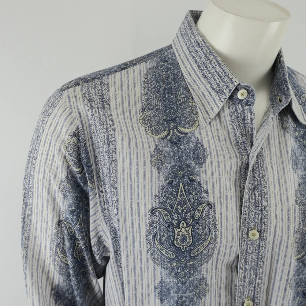 Indigo Palms Co Tommy Bahama Button Up Paisley Print‎ Shirt Mens Large Blue